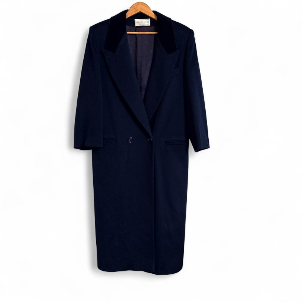 VTG Michelle Stuart Women's Coat 16/18 XL Navy Wool Velvet Old Money Power